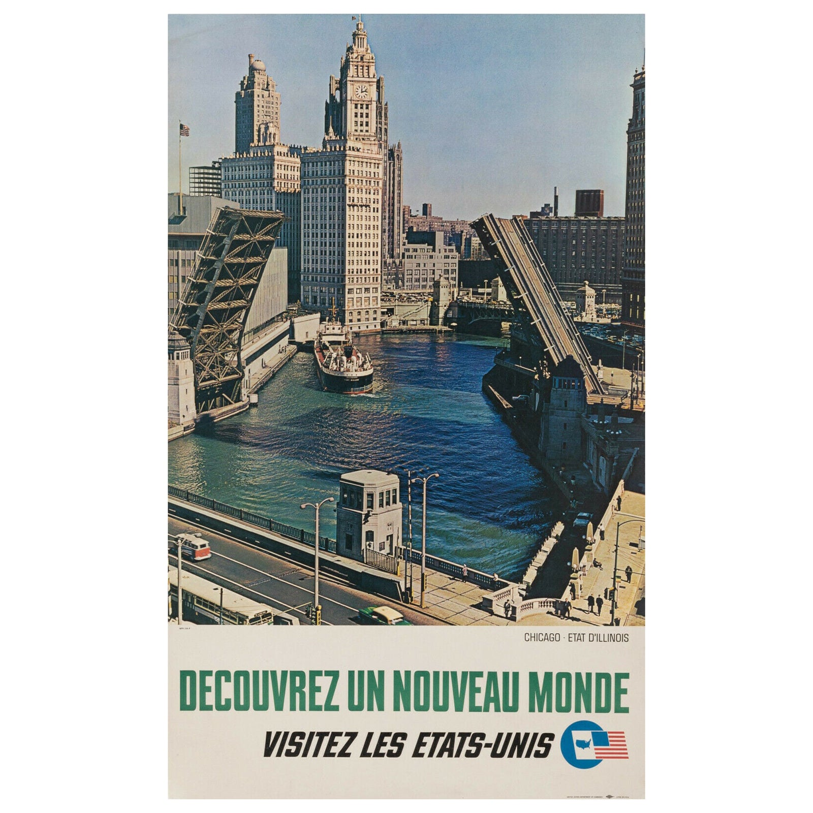 Affiche vintage d'origine - Découvrez un nouveau monde - Chicago - Illinois - États-Unis, 1963