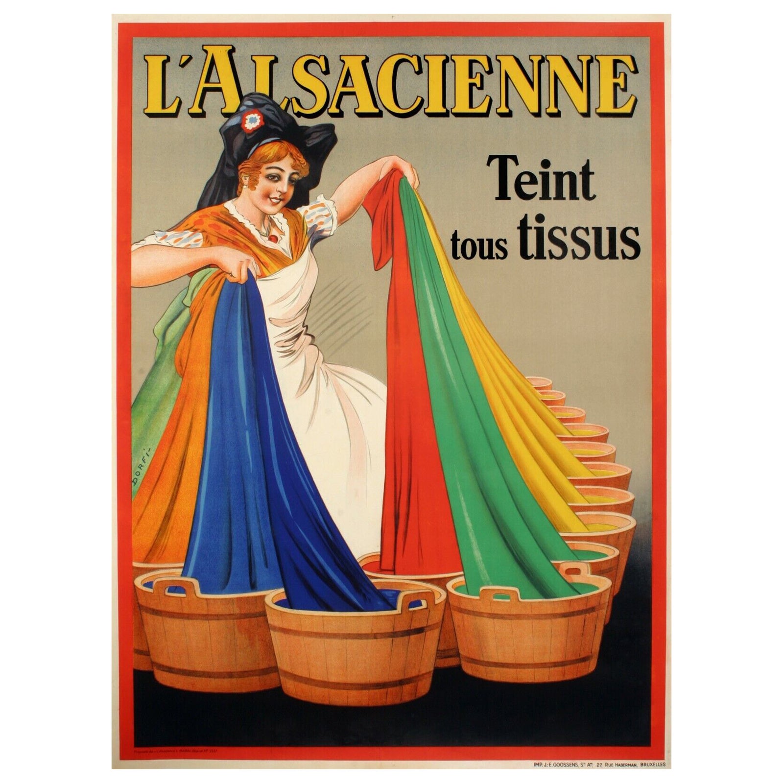 Original Vintage Poster-Dorfi-Alsacienne-Dyeing-Laundry, 1938 For Sale