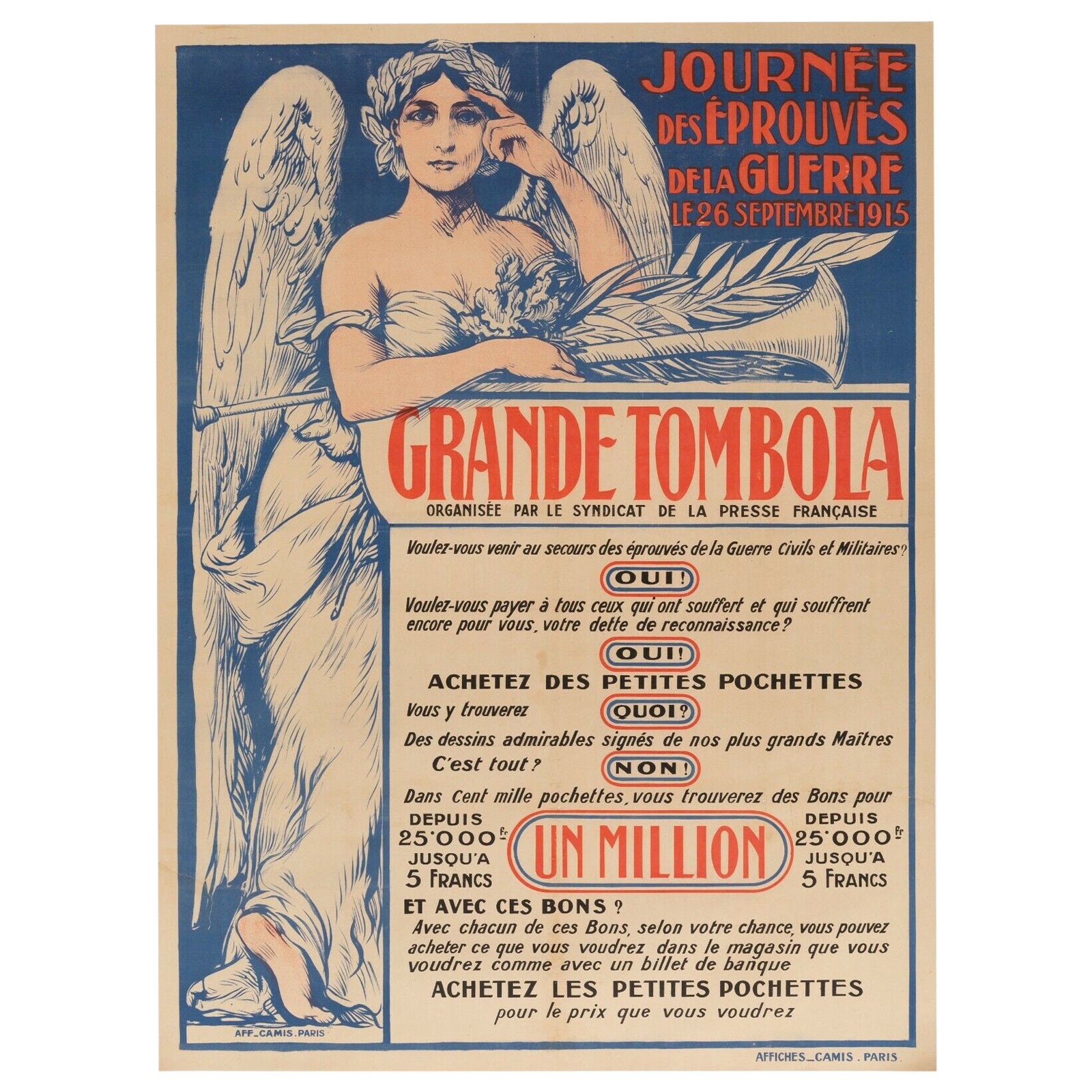 Affiche rétro originale de Tombola-Tombola, Première guerre mondiale, 1915