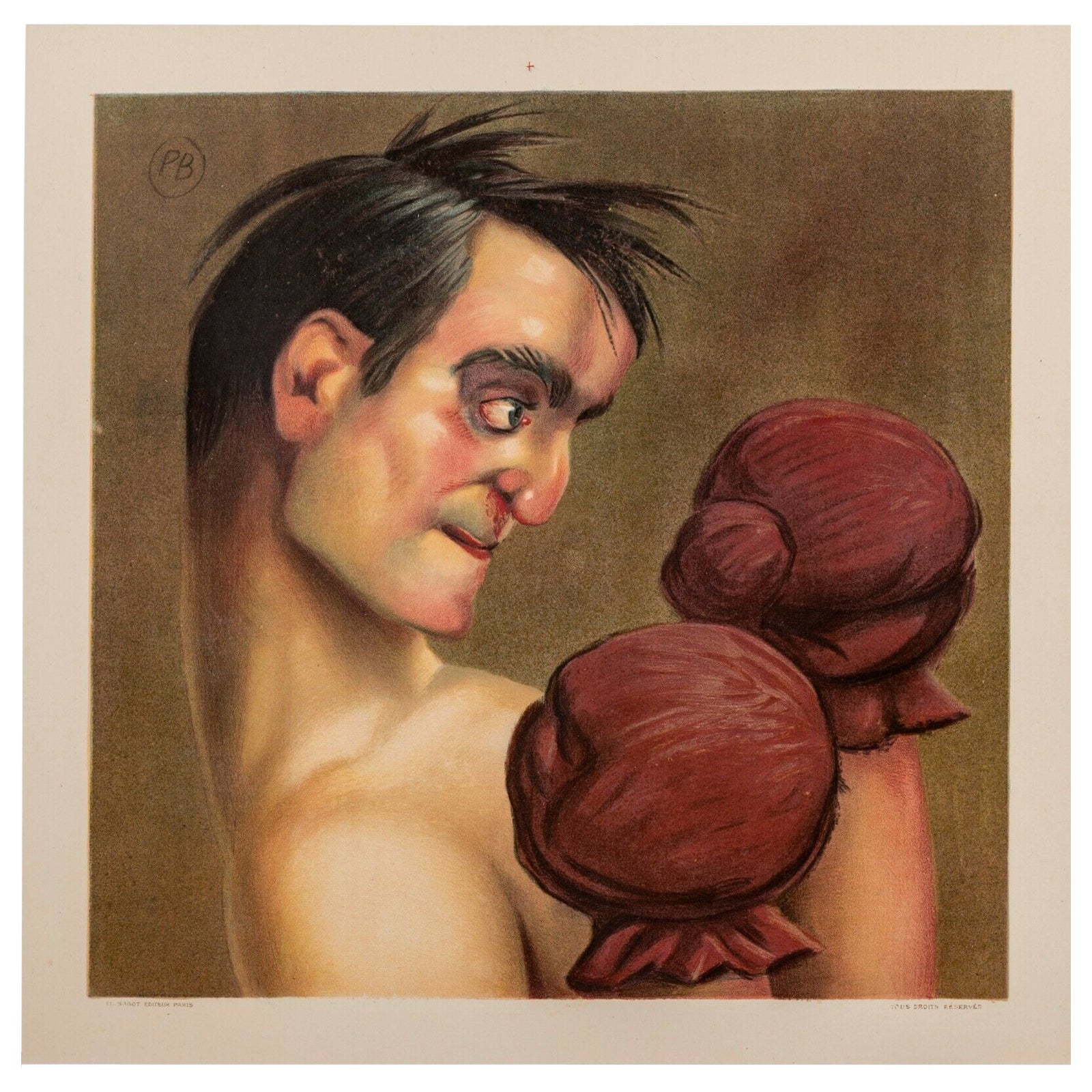 Original Vintage Boxing Poster-Paul Baroni-Boxer-Caricature -1910 For Sale