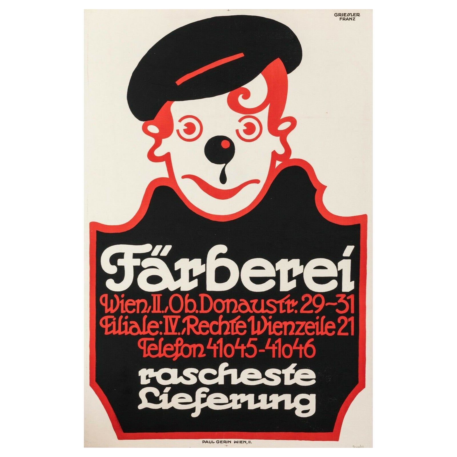 Franz Griessler, Original Art Deco Poster, Farberei, Dry cleaner, Vienna 1920's For Sale