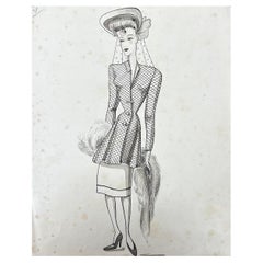 Vintage 1940's Fashion Illustration, Chic Lady 