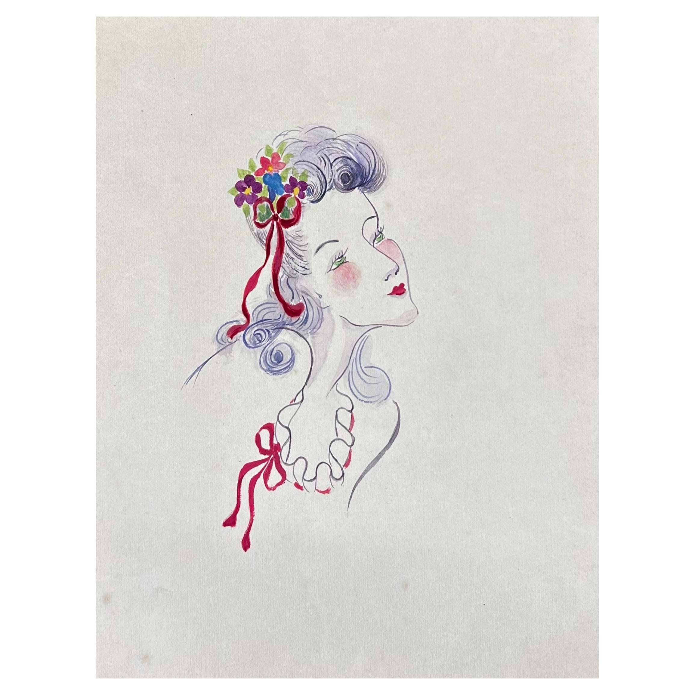 Ilustración de moda de los años 40, Dama de ojos verdes admirada