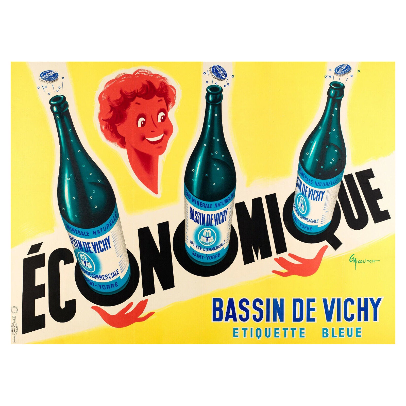 Original Vintage Poster-G. Nicolitch-Vichy Saint-Yorre-Mineral Water, 1953 For Sale