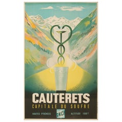 Vintage Original SNCF Poster-Cauterets-Pyrenees Spa-Mineral Water-Mountain, 1951