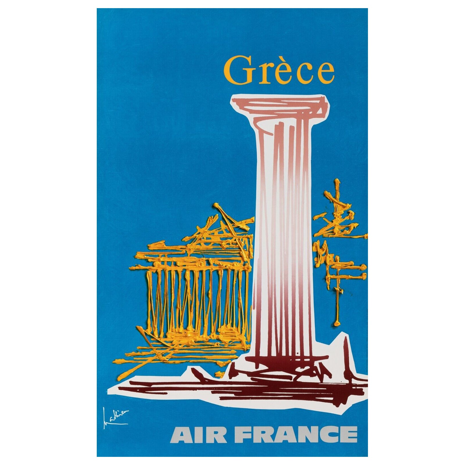 Georges Mathieu, Original Vintage Airline Poster, Air France Greece Athens, 1967 For Sale