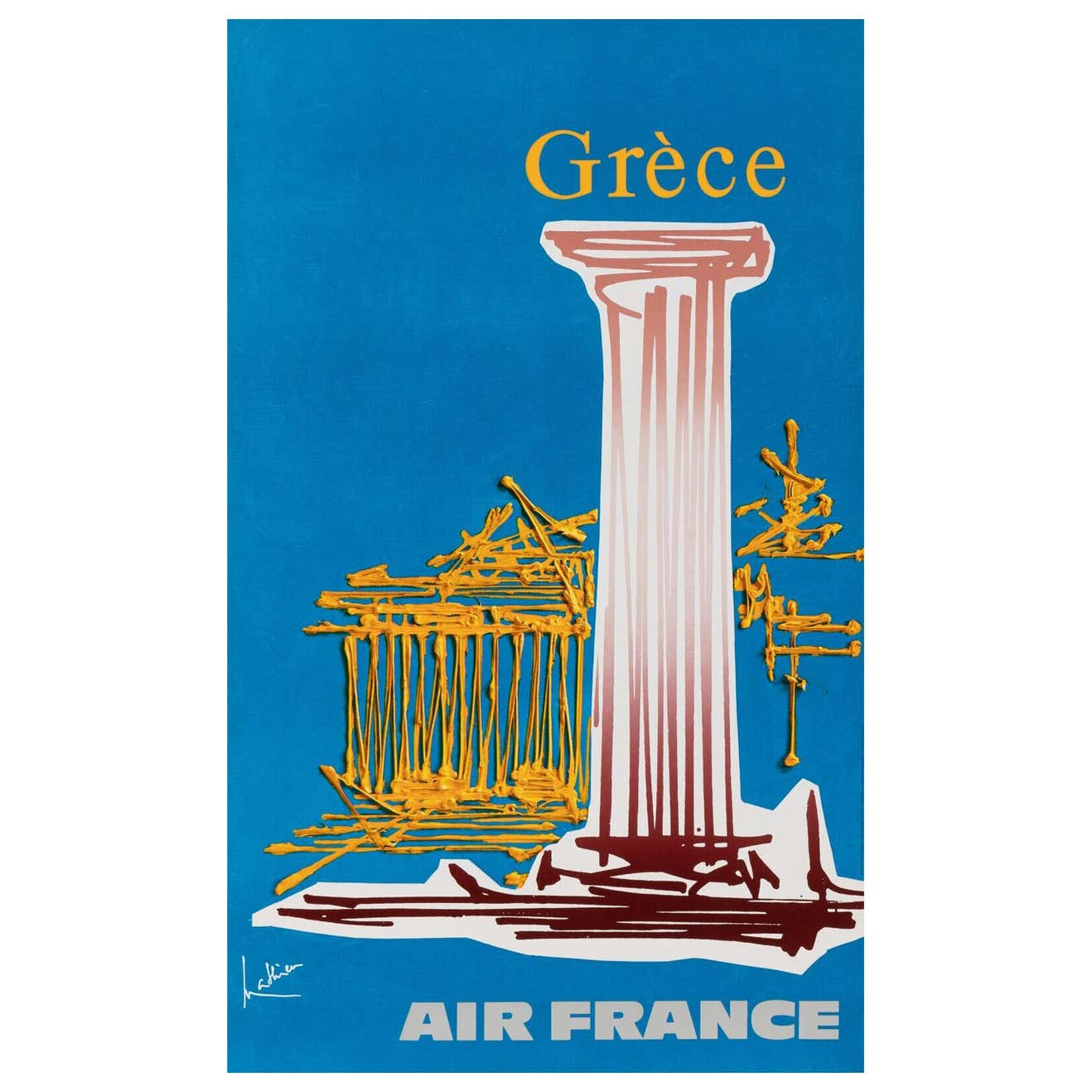 Georges Mathieu, Original Vintage Airline Poster, Air France Greece ...