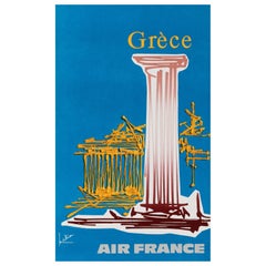 Georges Mathieu, Original Vintage Airline Poster, Air France Greece Athens, 1967