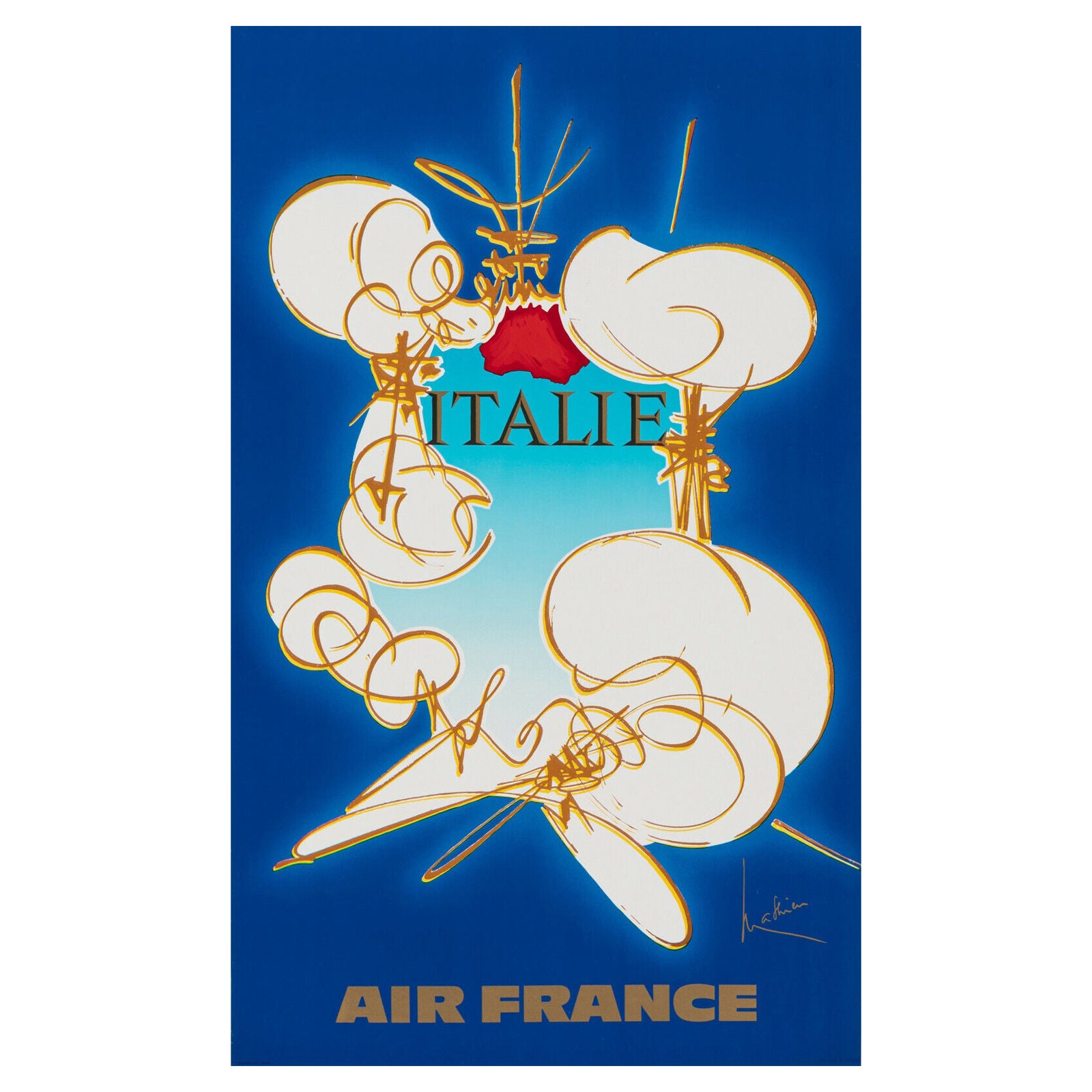 Affiche originale d'Airline, Georges Mathieu, Air France, Italie, 1967