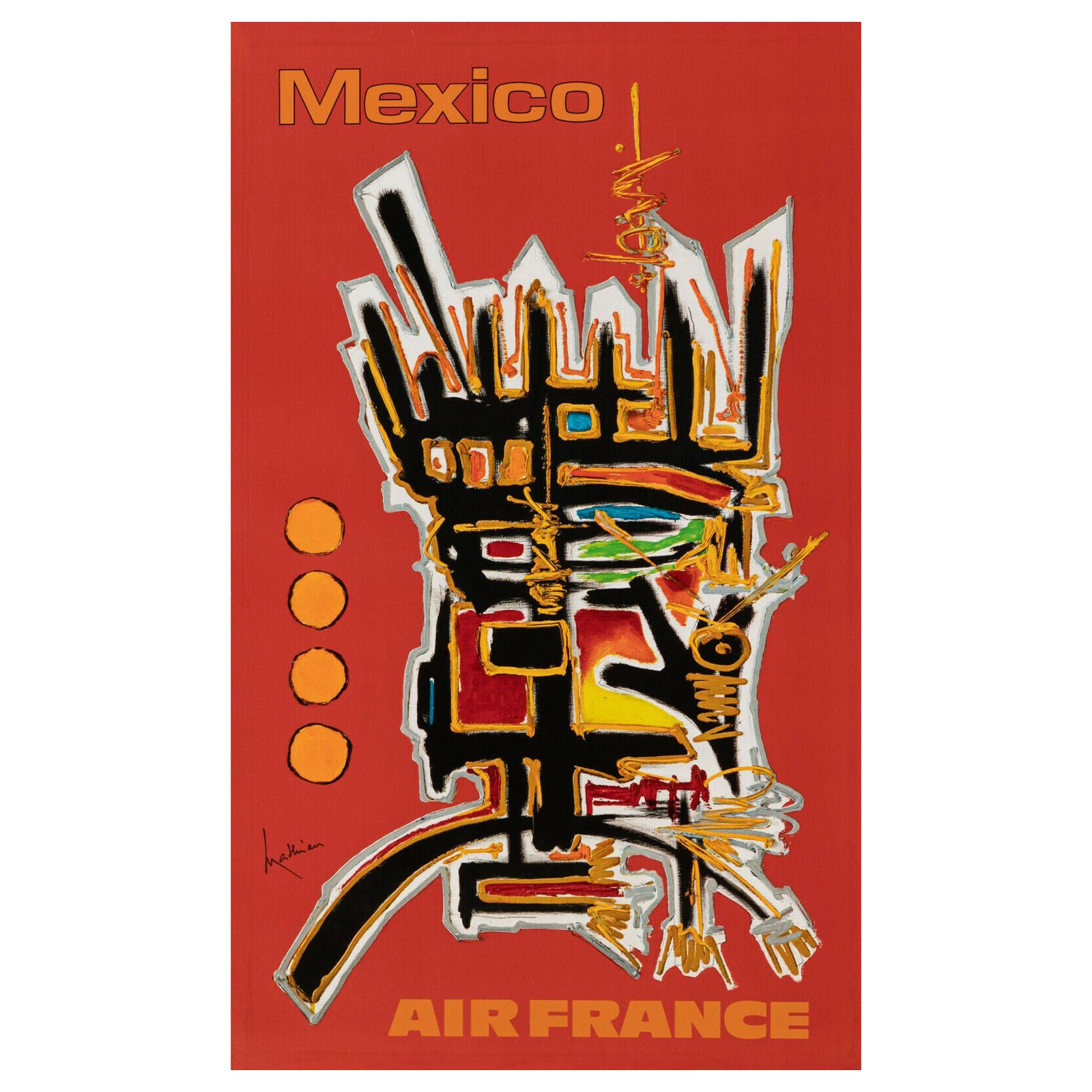 Georges Mathieu, Original Vintage Airline Poster, Air France, Mexico, 1967