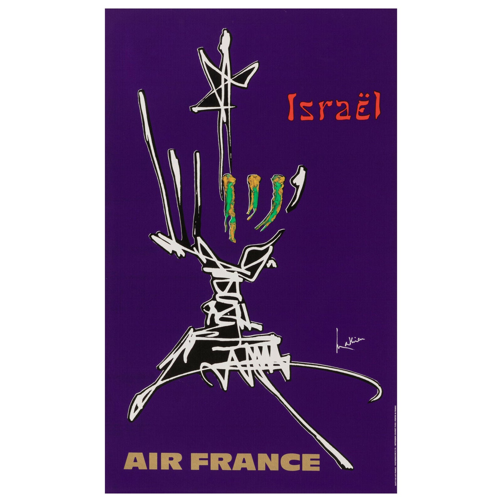 Georges Mathieu, Original Vintage Airline Poster, Air France, Israel, 1967