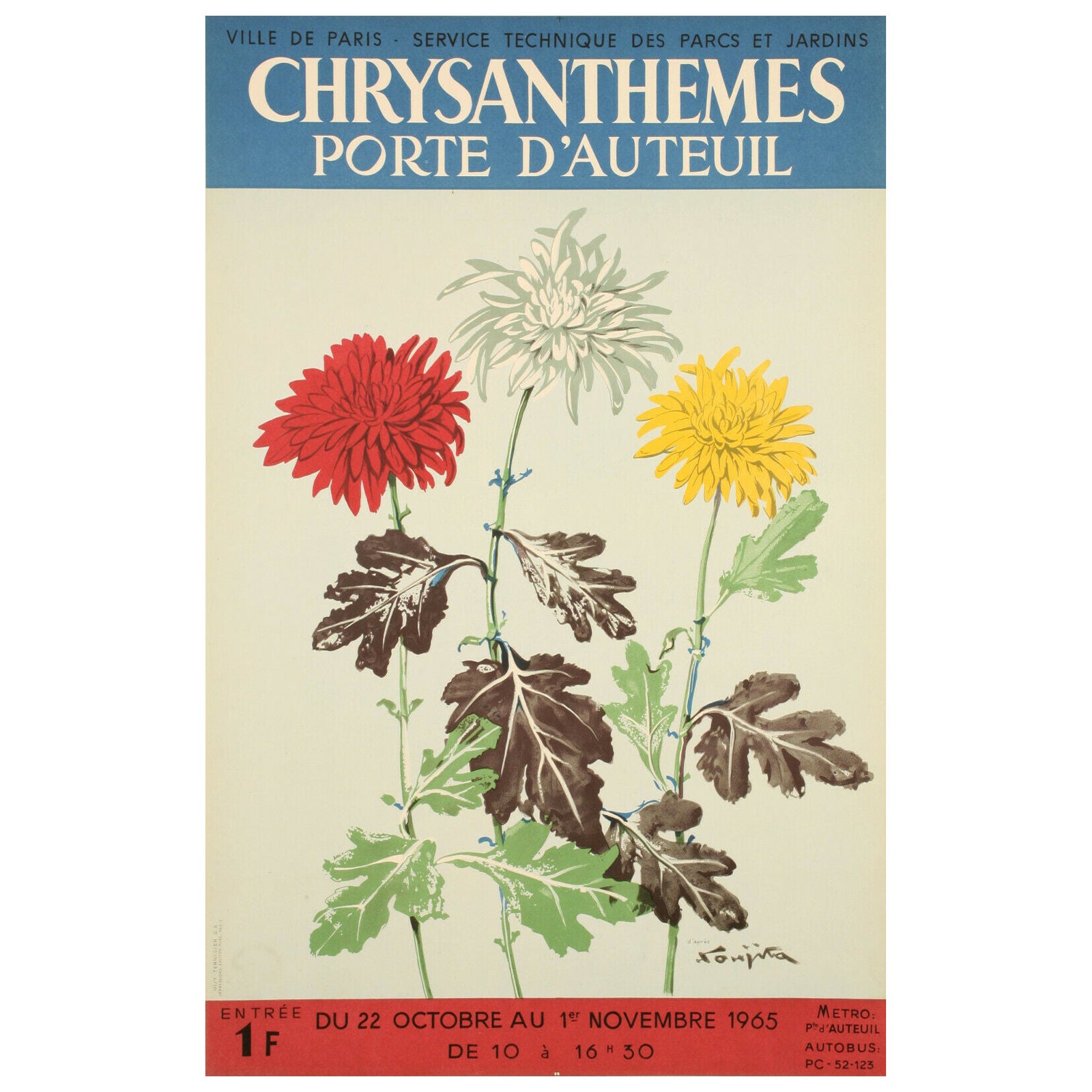 Affiche vintage d'origine - Foujita-chrysanthemums Porte D'auteuil, 1965 en vente