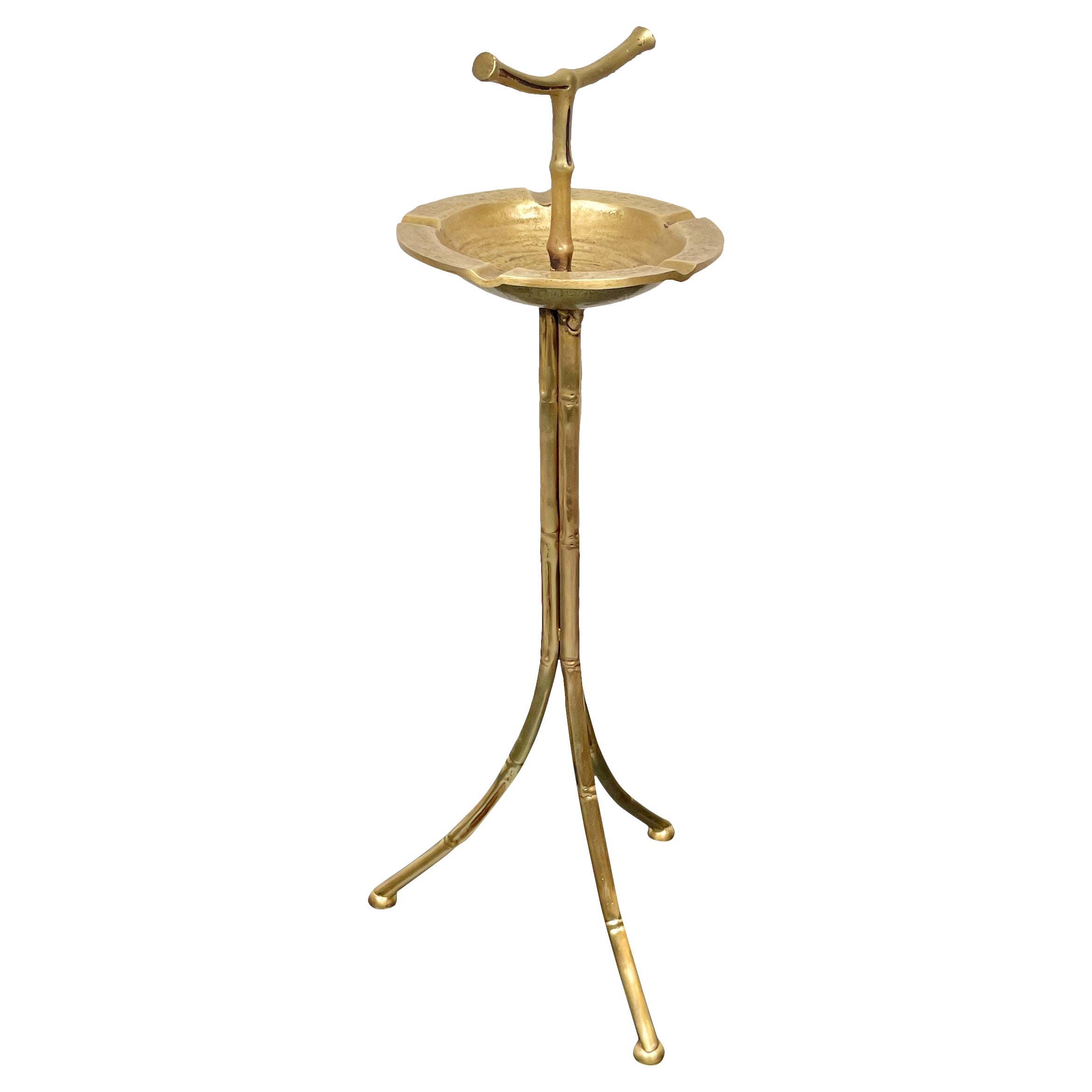 Floor Ashtray in Gold Bronze Faux Bamboo Maison Bagues Style, France, 1970s For Sale