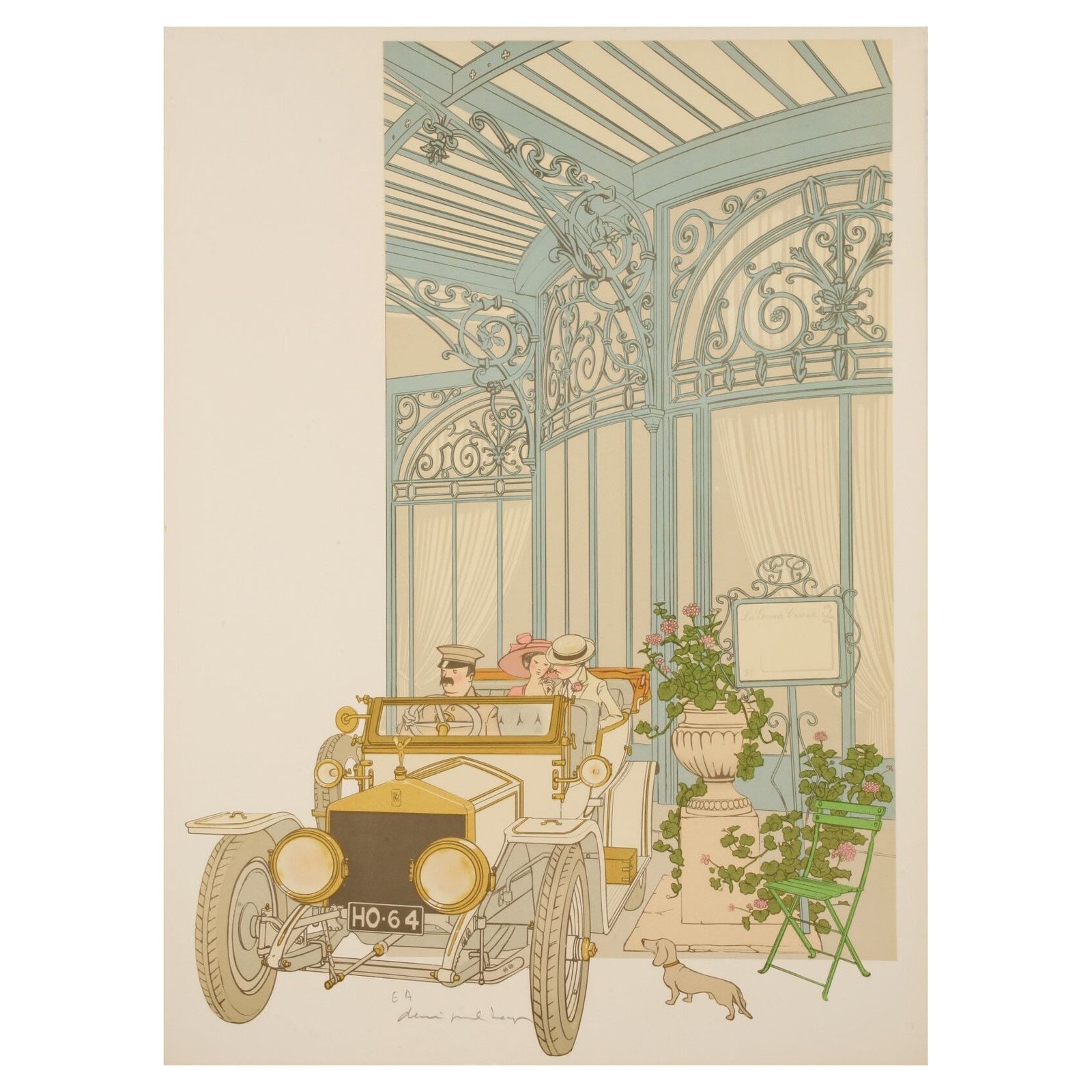 Denis Paul Noyer, Classic Car Print, La Grande Cascade Paris, Restaurant, 1979 For Sale