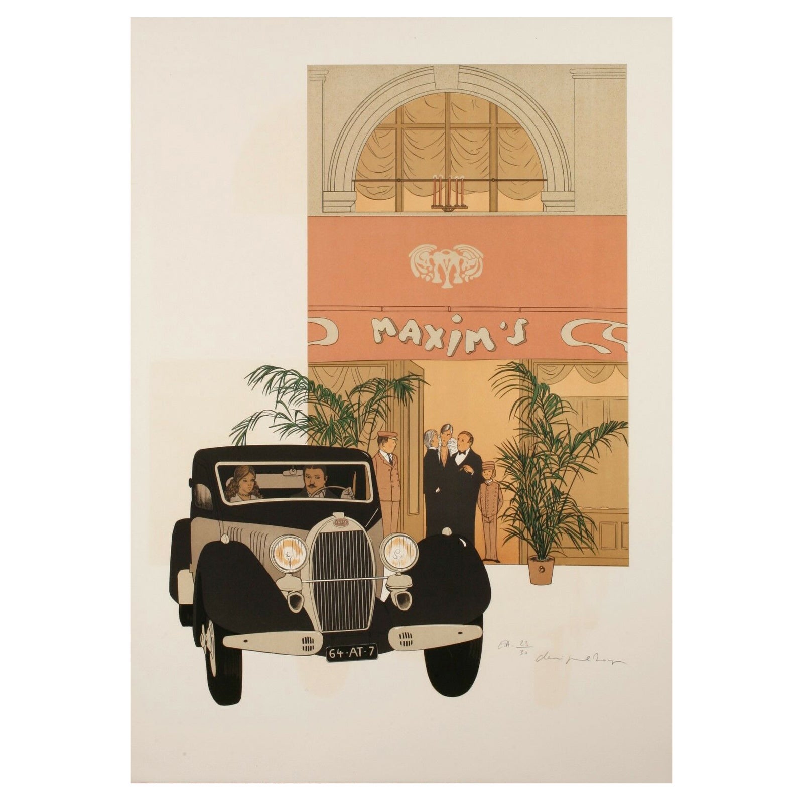 Denis Paul Noyer, Classic Car Print, Maxim's Paris, Restaurant, 1979