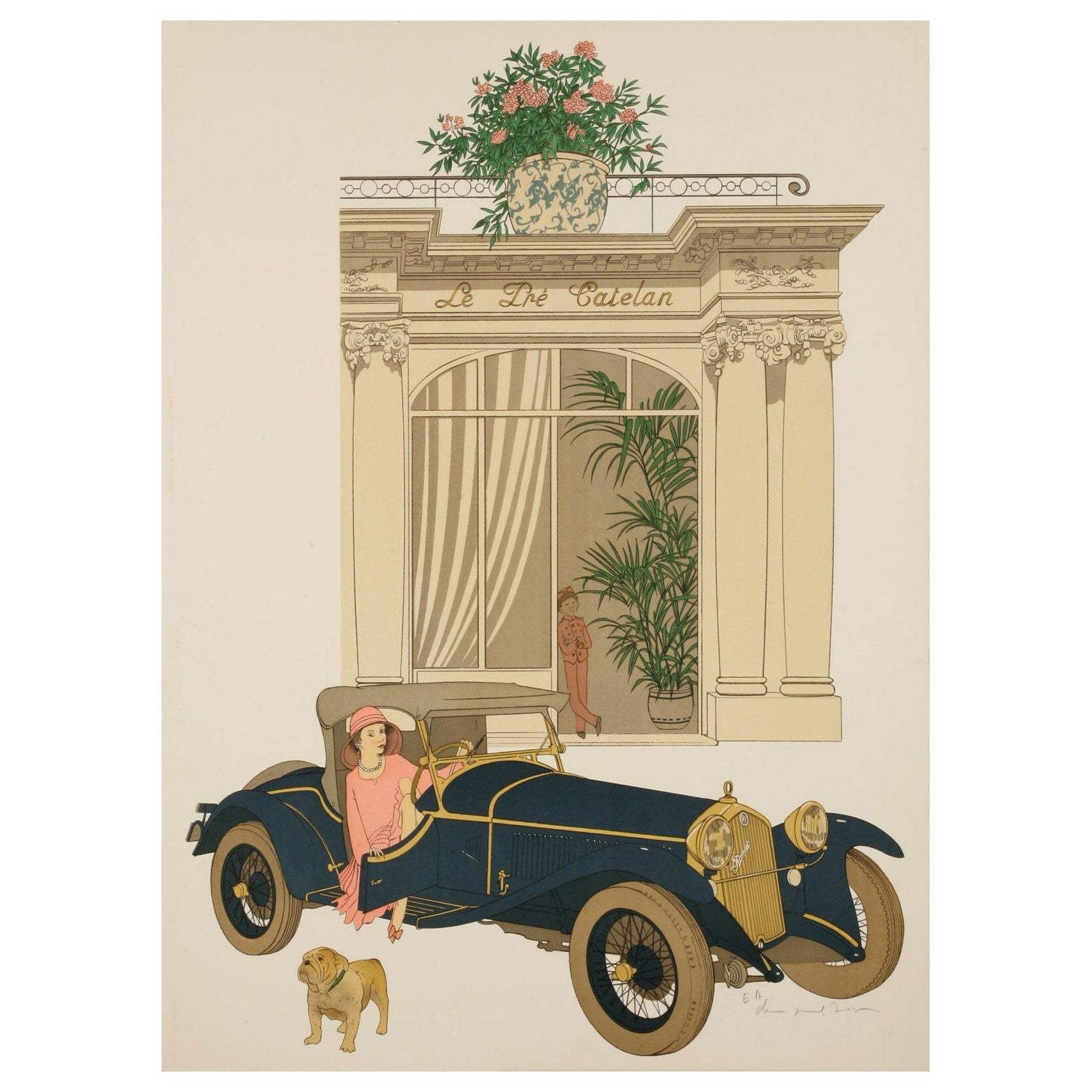 Denis Paul Noyer, Classic Car Print, Le Pré Catelan, Restaurant, Paris, 1979 For Sale