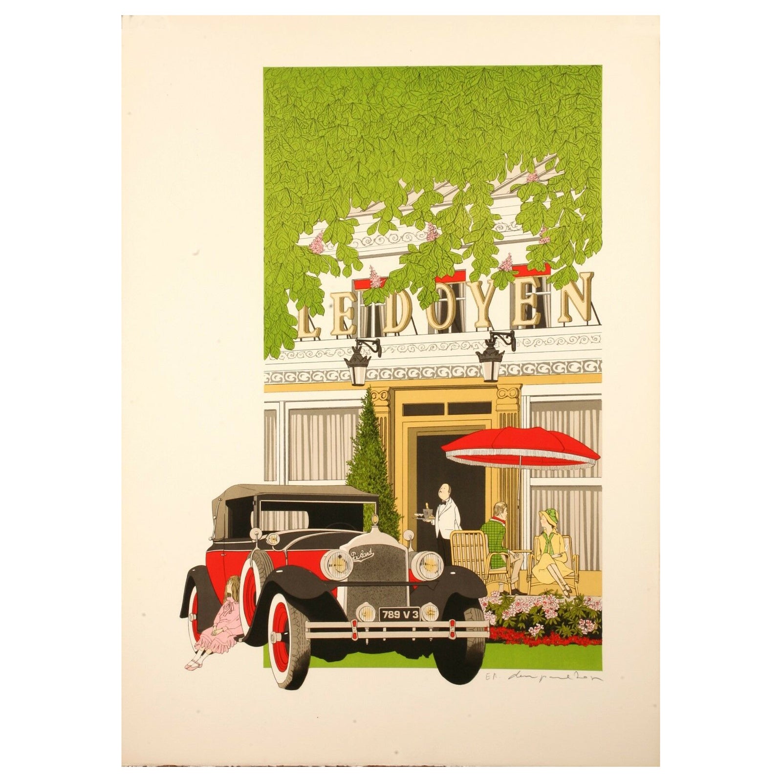 Denis Paul Noyer, Classic Car Print, Ledoyen Restaurant, Paris, 1979 For Sale