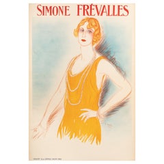 Vintage Original Poster Art Deco-vertès-simone Frévalles-actress-pearls, 1922