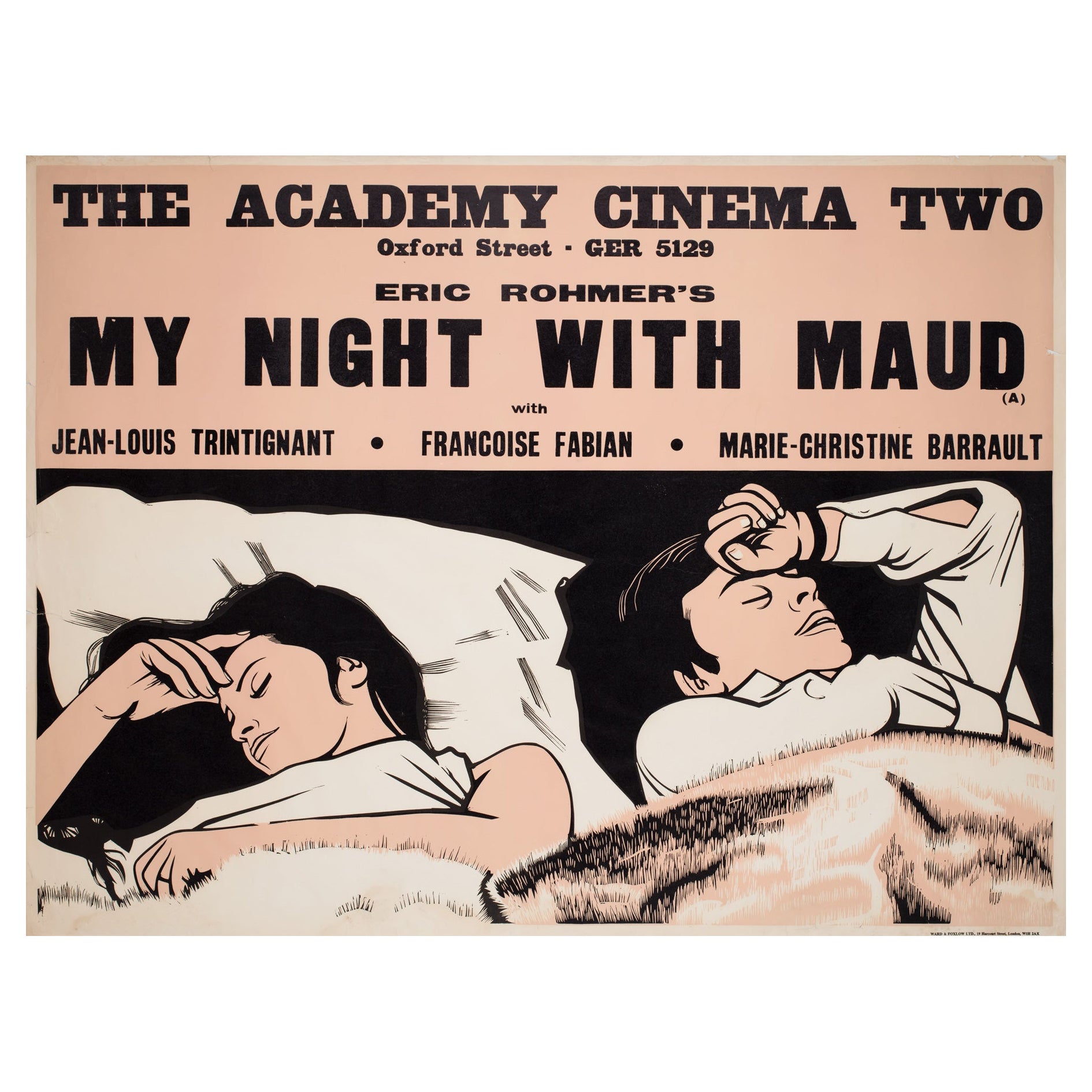 Affiche quadrilobée du film « My Night with Maud », Academy Cinema, Londres, Royaume-Uni, Strausfeld, 1971 en vente