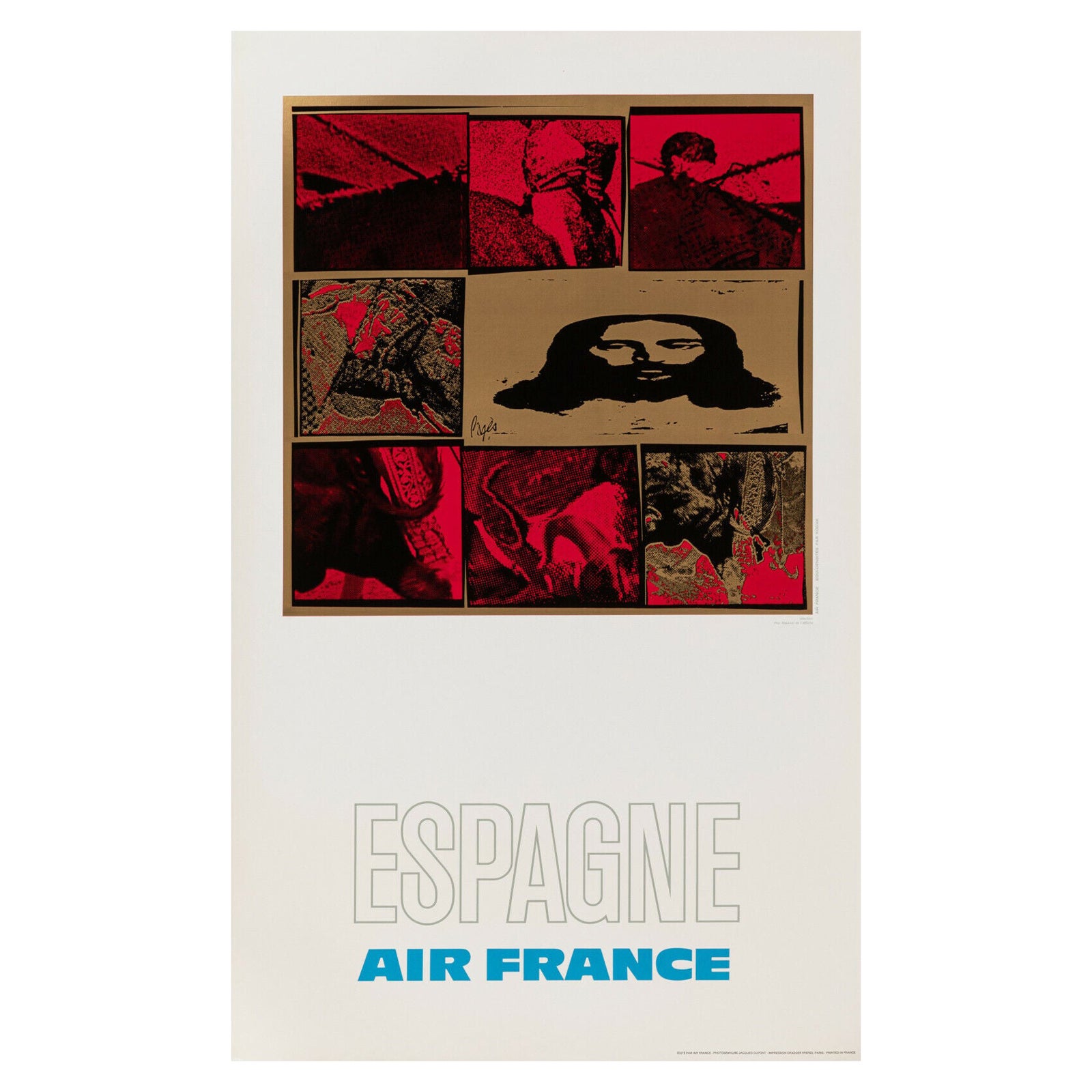 Raymond Pages, Original Vintage Airline Poster, Air France, Spain, 1971