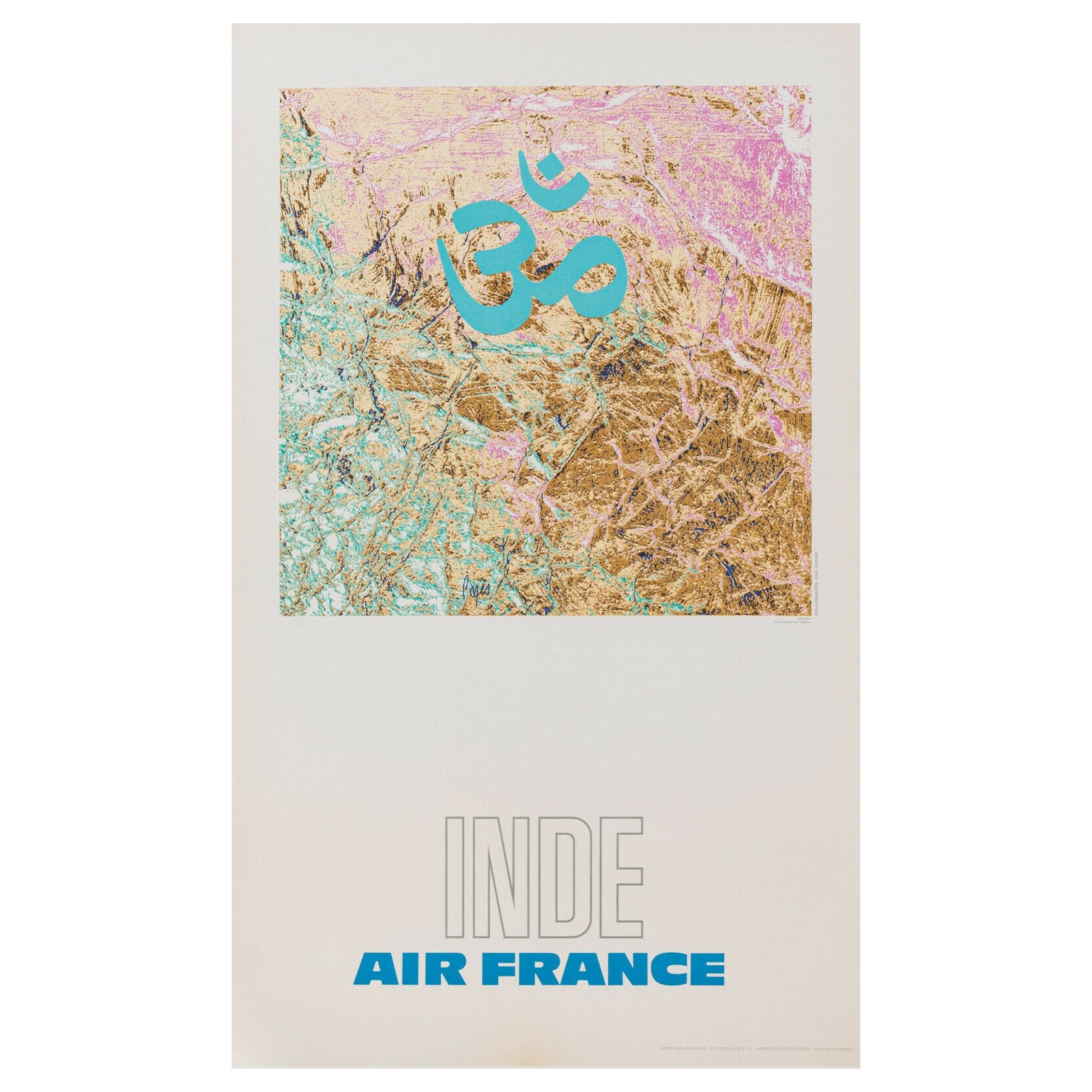 Raymond Pages, Original Vintage Airline Poster, Air France, India, 1971