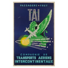 Vintage Original Aviation Poster-W. Pera-Tai-Africa-Asia-Indochina, c.1950