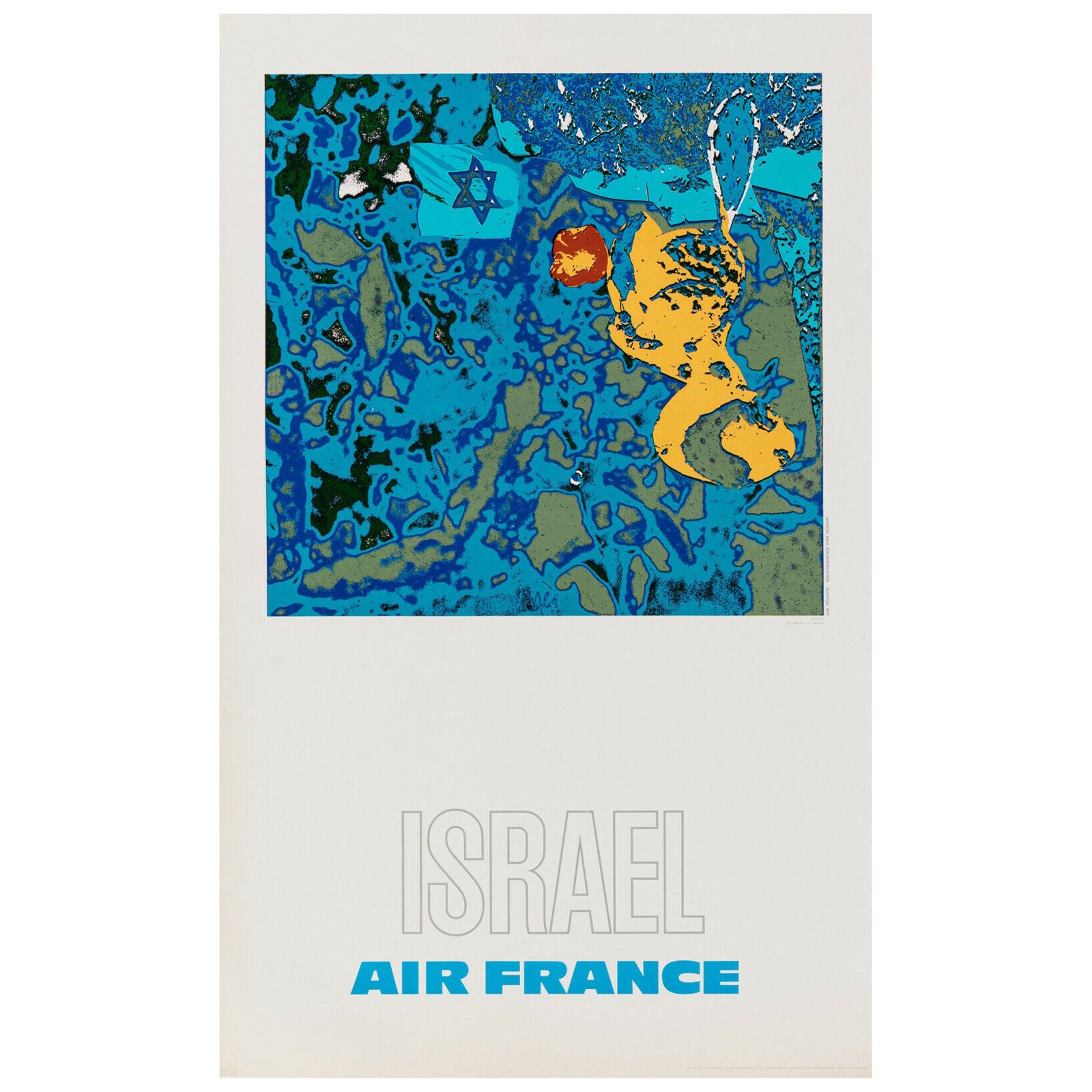 Raymond Pages, Original Vintage Airline Poster, Air France, Israel, 1971 For Sale