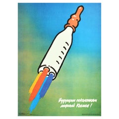 Original Vintage Soviet Poster Peaceful Space For Future Generations USSR Kosmos