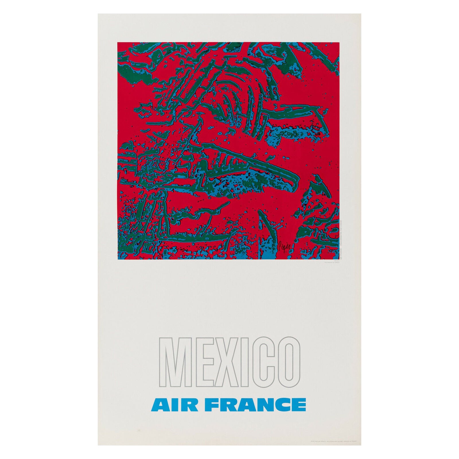 Raymond Pages, Original Vintage Airline Poster, Air France, Mexico, 1971 For Sale