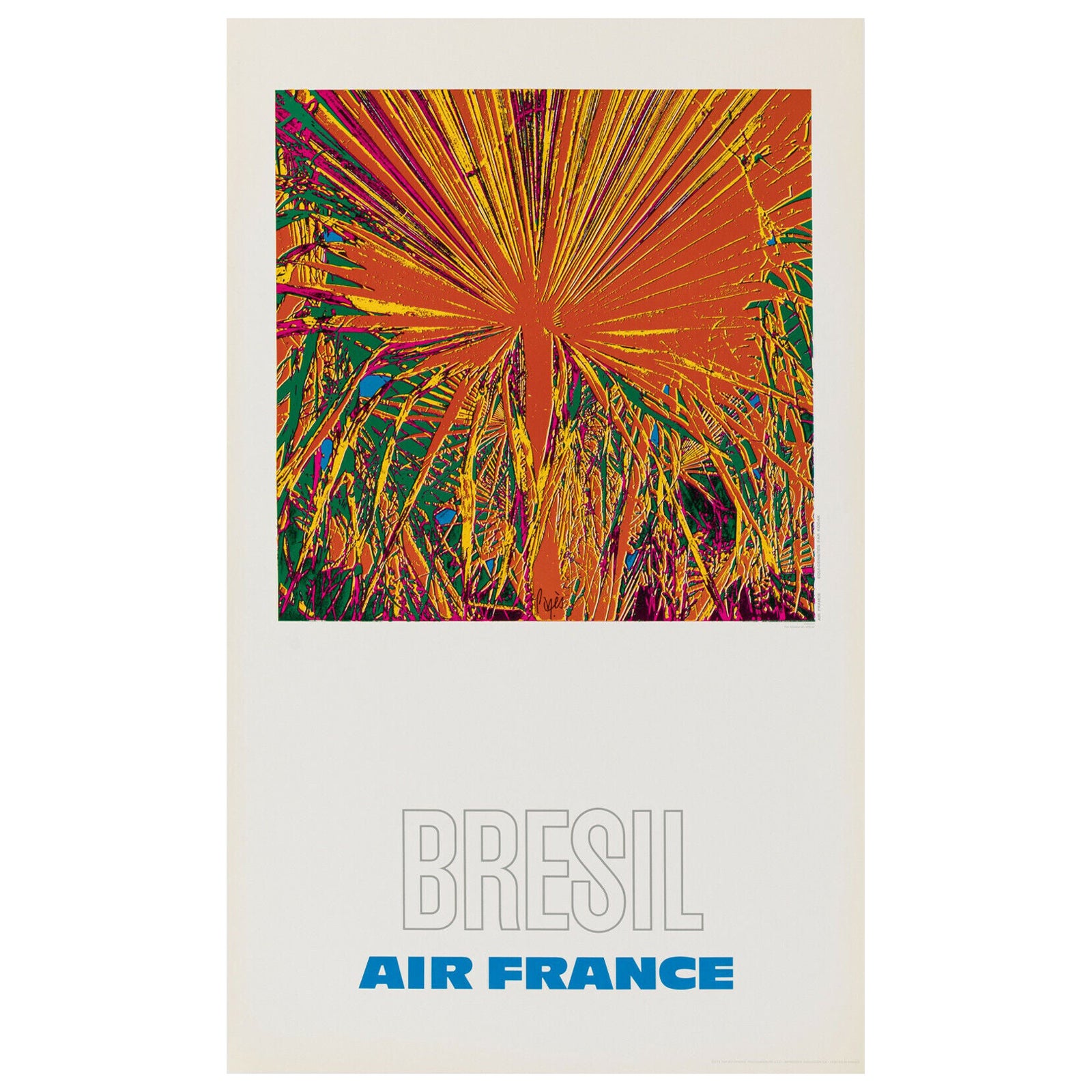 Raymond Pages, Original Vintage Airline Poster, Air France, Brazil, 1971