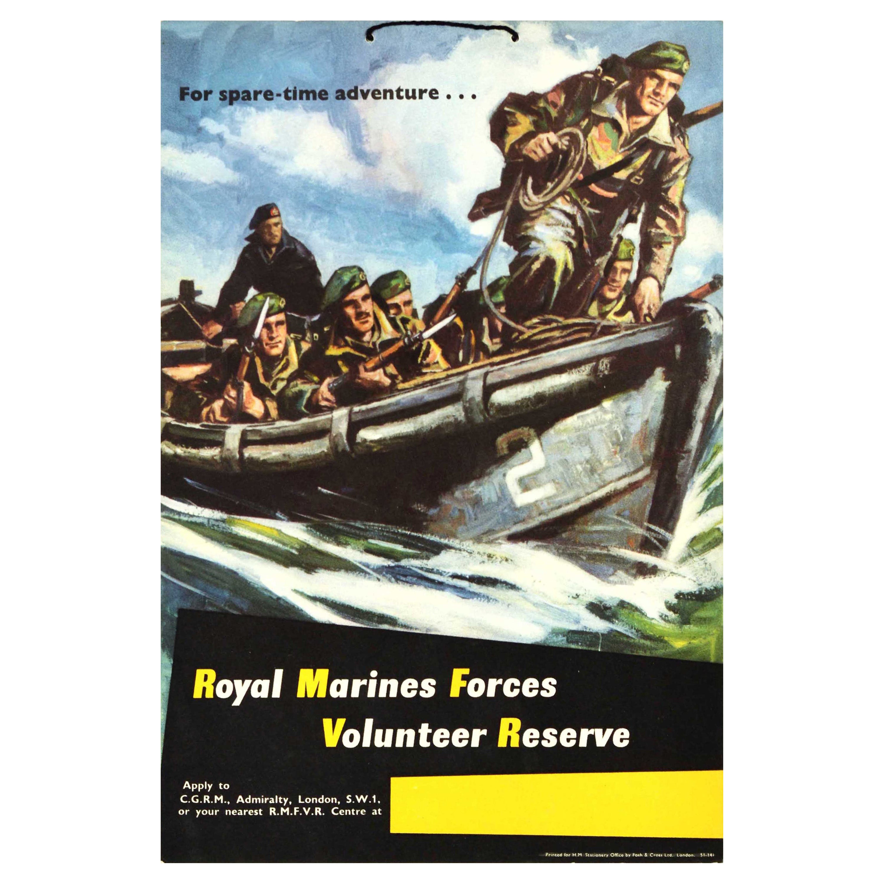 Affiche militaire d'origine vintage originale, Royal Marines Force, Volunteer Reserve Adventure
