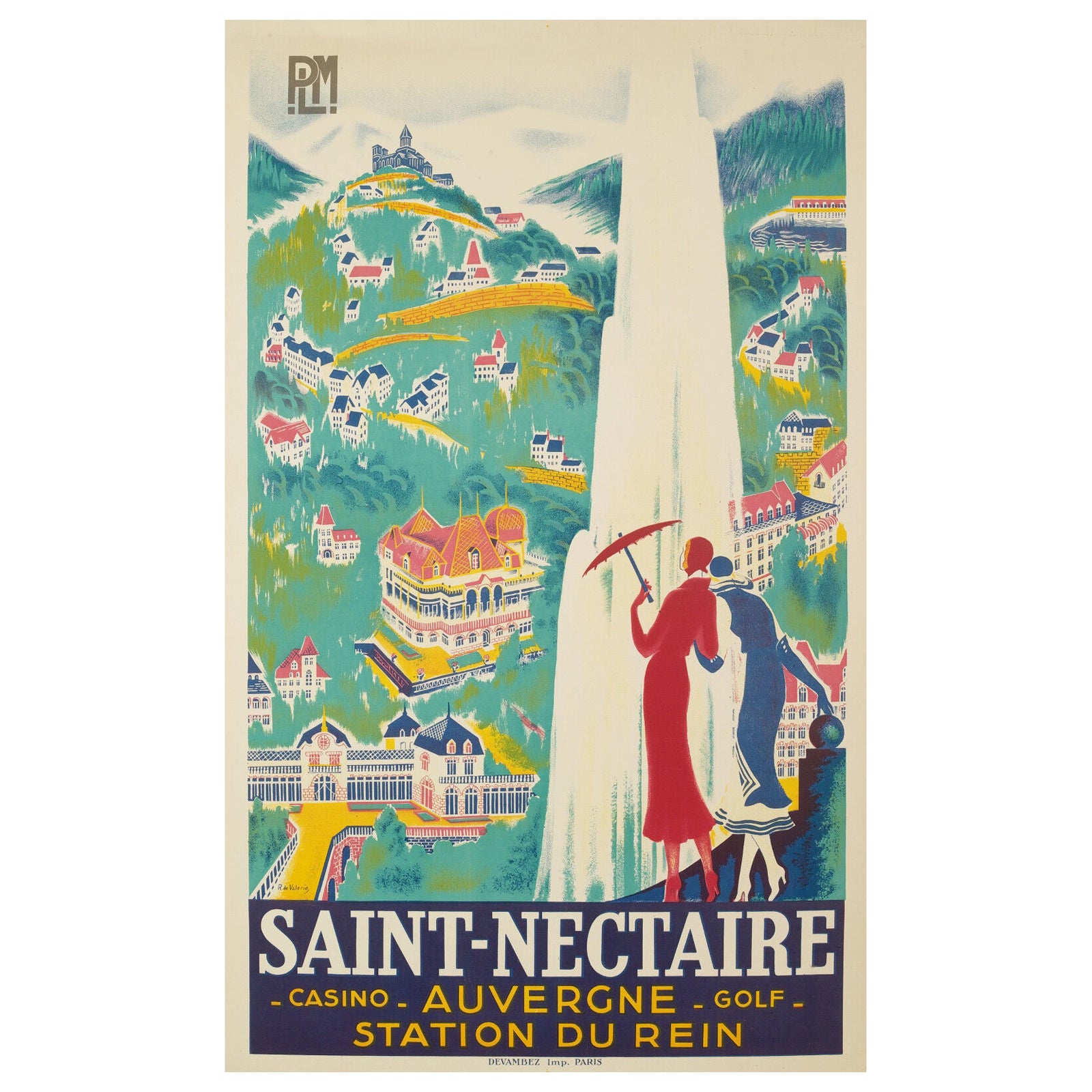Roger Valerio, Original Vintage Golf Poster, Saint Nectaire Casino and Spa, 1930