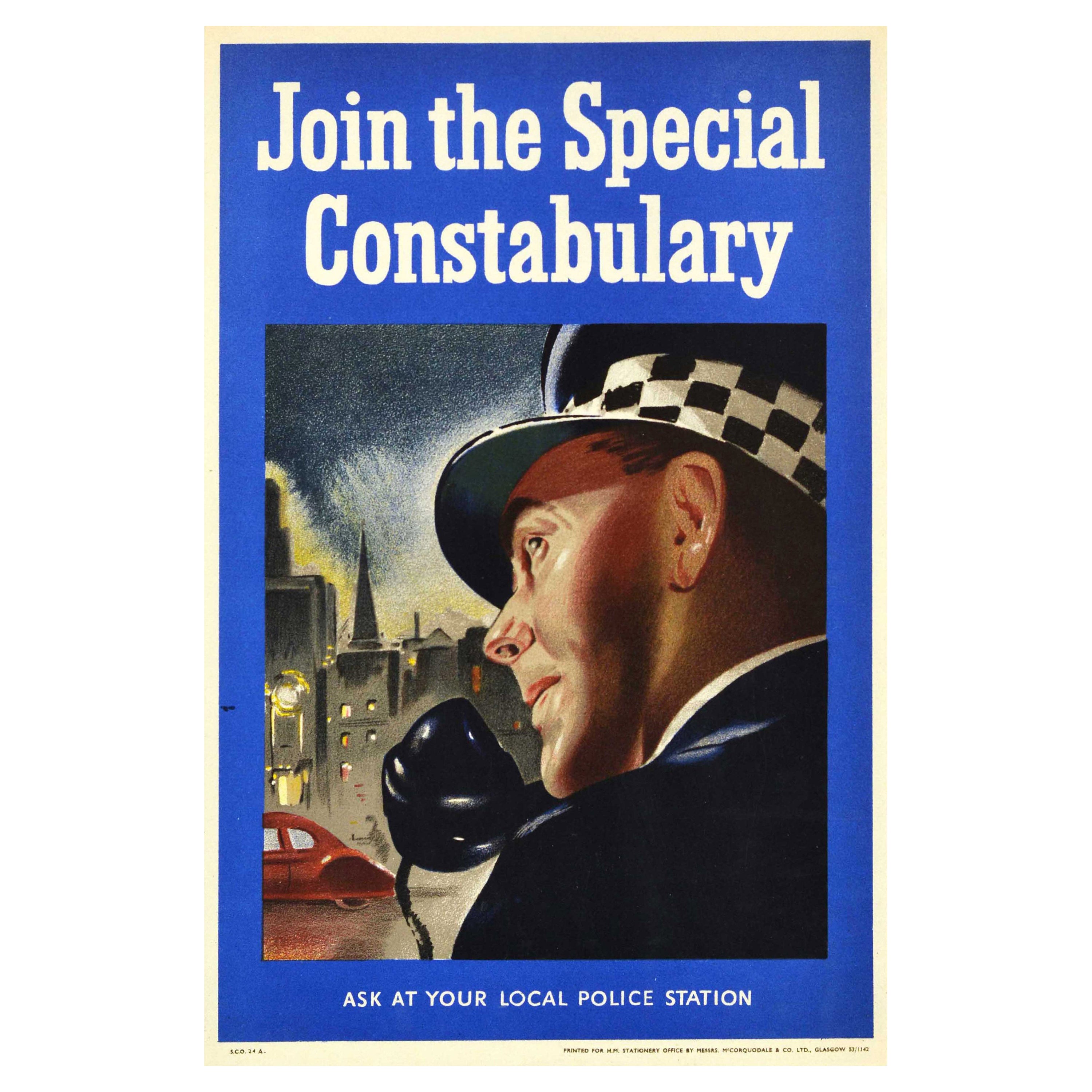 Original Vintage Recruitment Poster Join The Special Constabulary Police Force