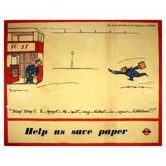 Original Vintage WWII Poster Help Save Paper Recycling Fougasse London Bus Punch