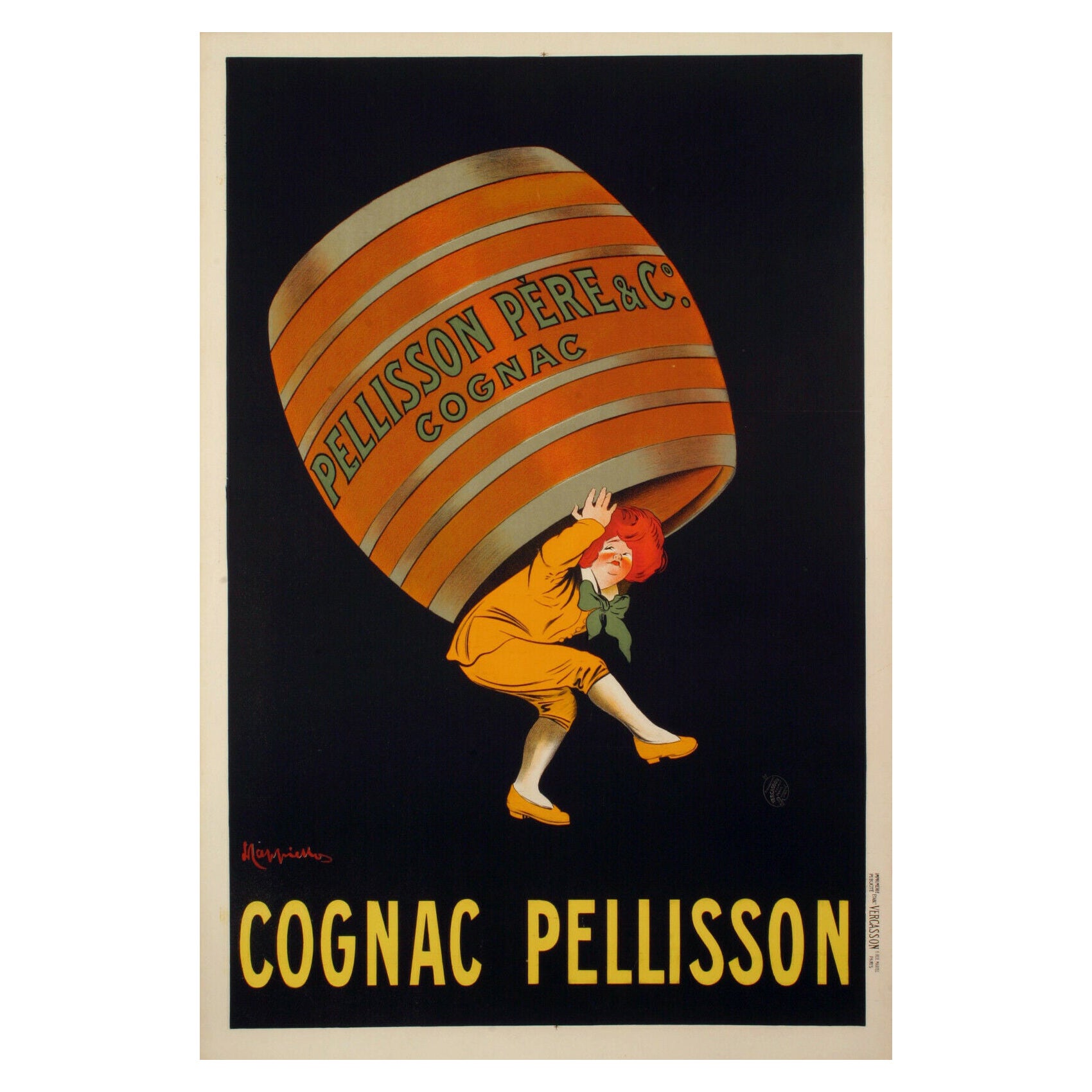 Leonetto Cappiello, Original Vintage Alcohol Poster, Cognac Pellisson, 1907
