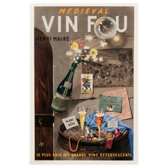 Paul Grimault, Original Vintage Crazy Wine Poster, Vin Fou, Sparkling Wine, 1955
