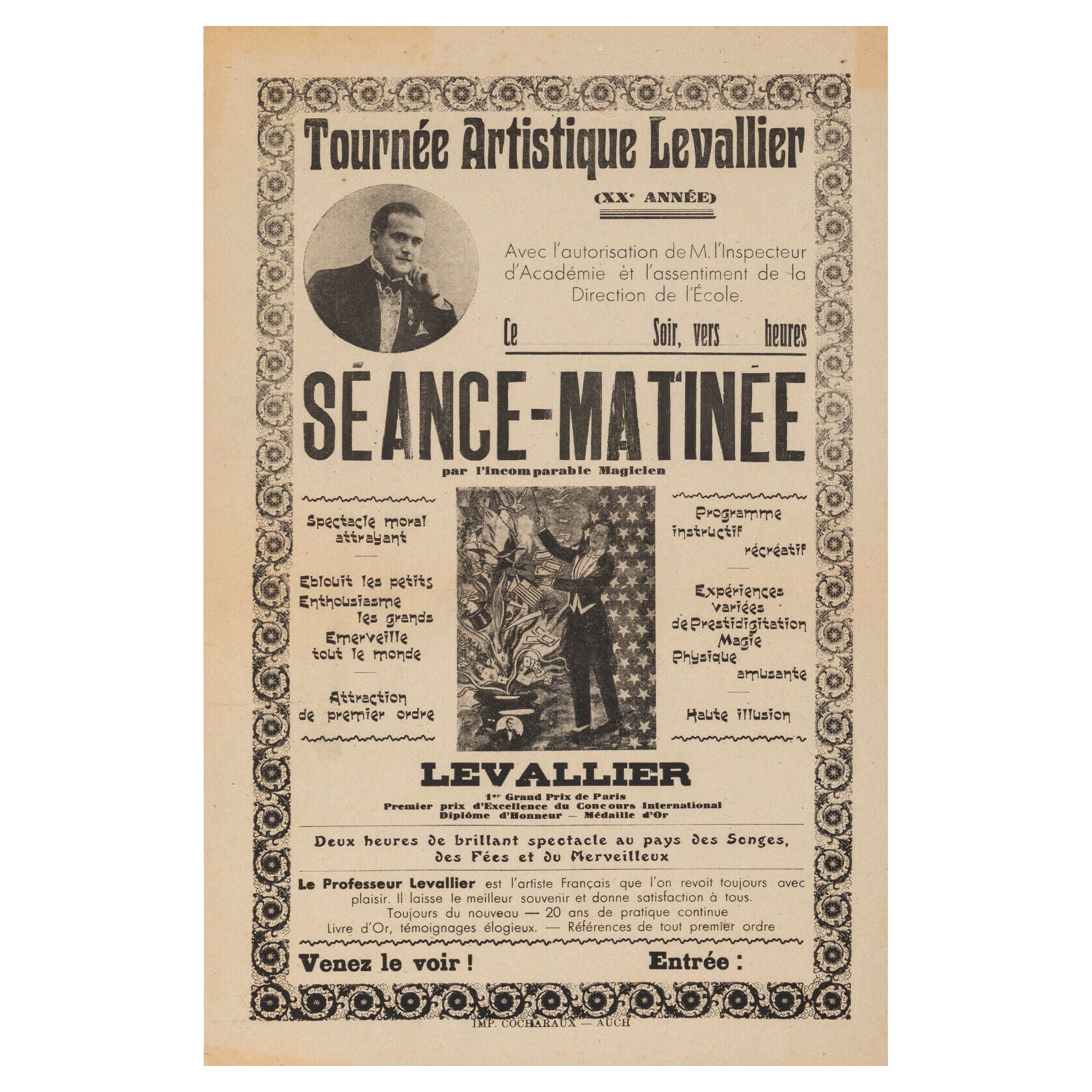 Nicolitch, Original Vintage Poster, Levallier, Magic Show Tour, c. 1940 For Sale