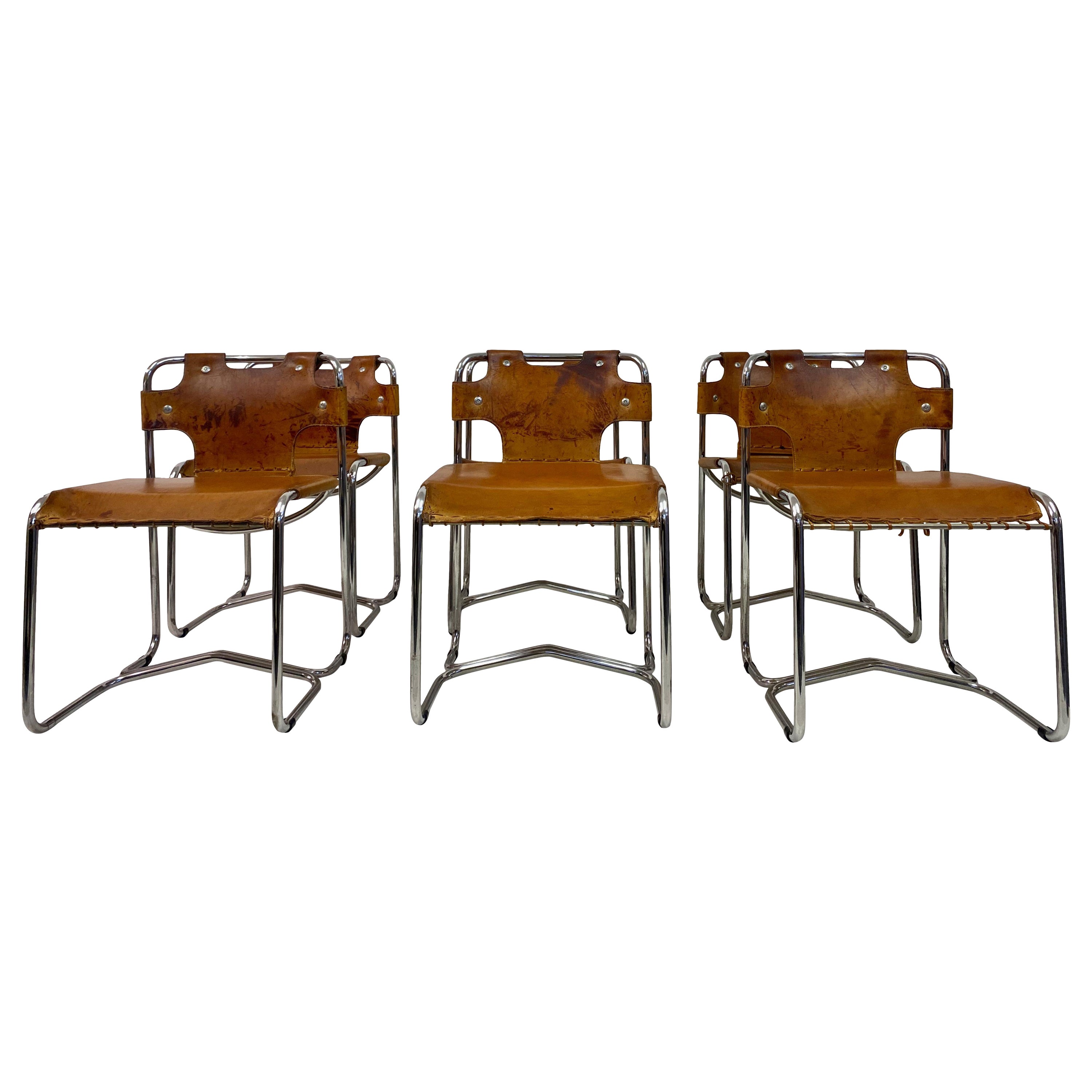 Set of Italian Dining Room Chairs Model Twist with Leather and Chrome
