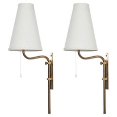 Bergboms, Wall Lights, Brass, Fabric, Sweden, 1970s