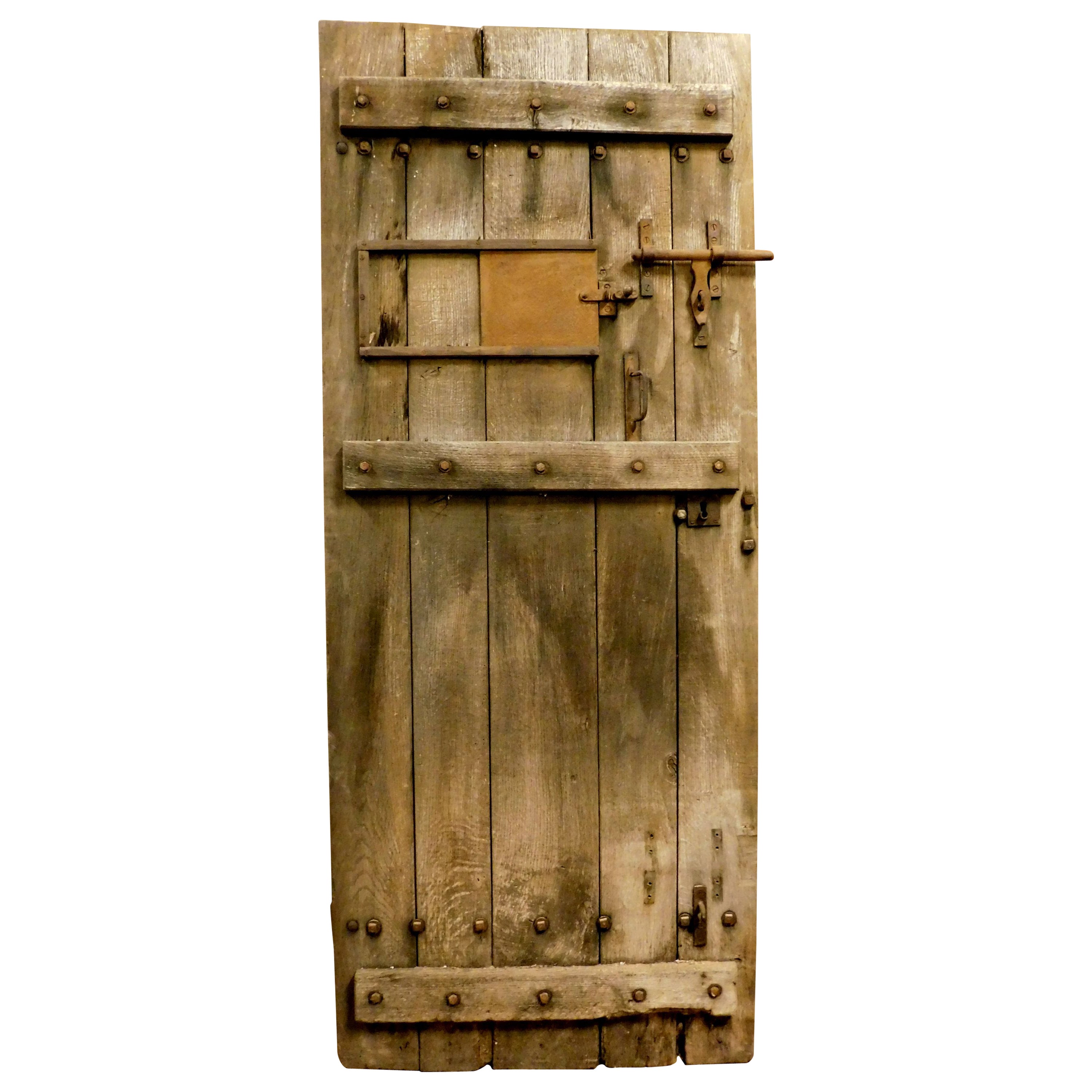 Rustic Prison Old Door with Chestnut Window, 19th Century, Italy