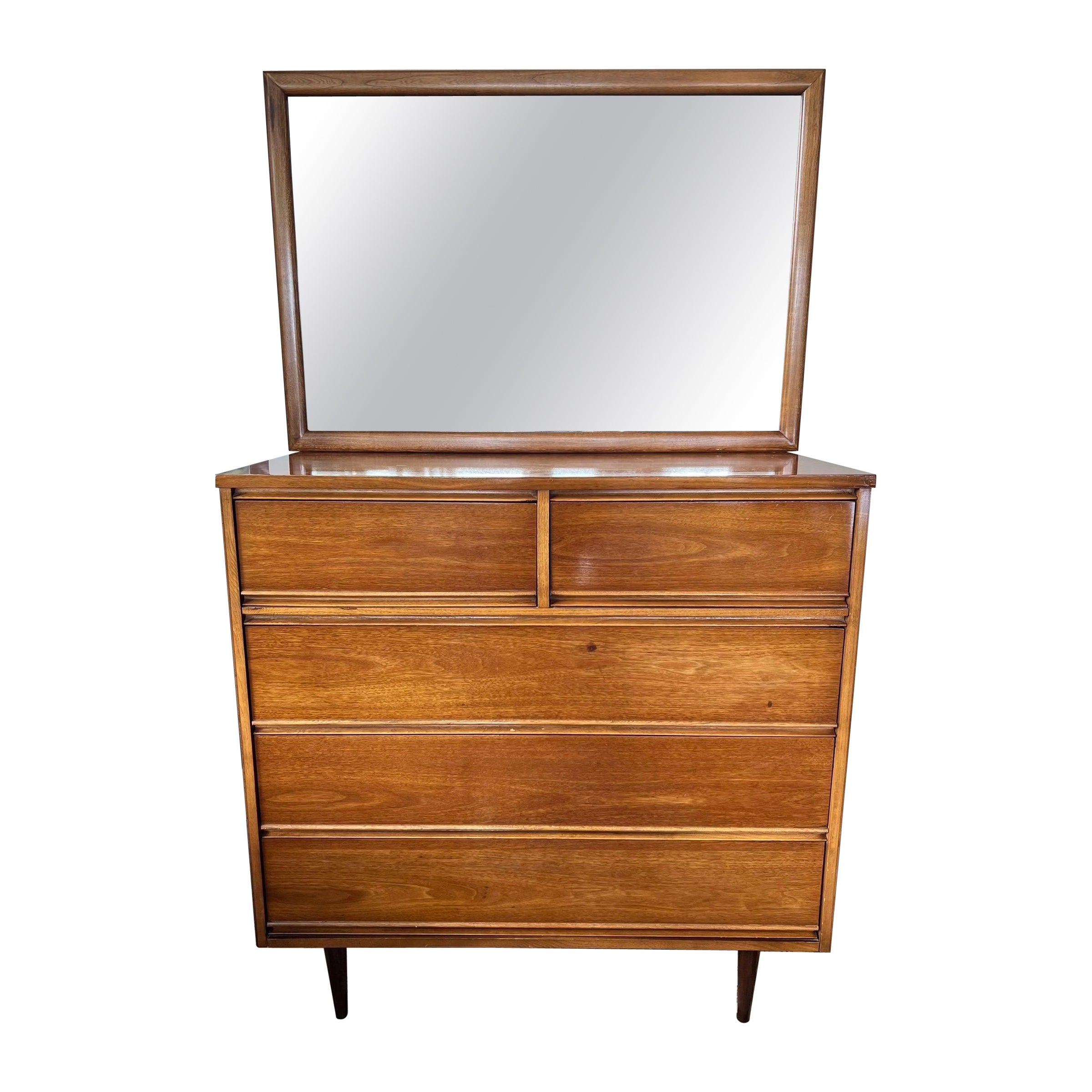 Mid Century Modern Dresser Tall Chest with Mirror Two Piece Set Dixie Furniture