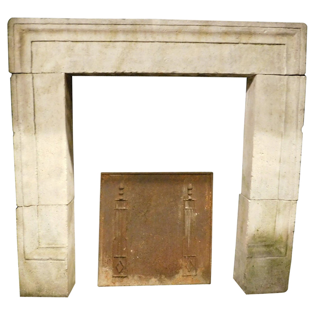 Pair of Old Mantle Fireplaces, Carved in Stone, 18th Century, Italy For Sale