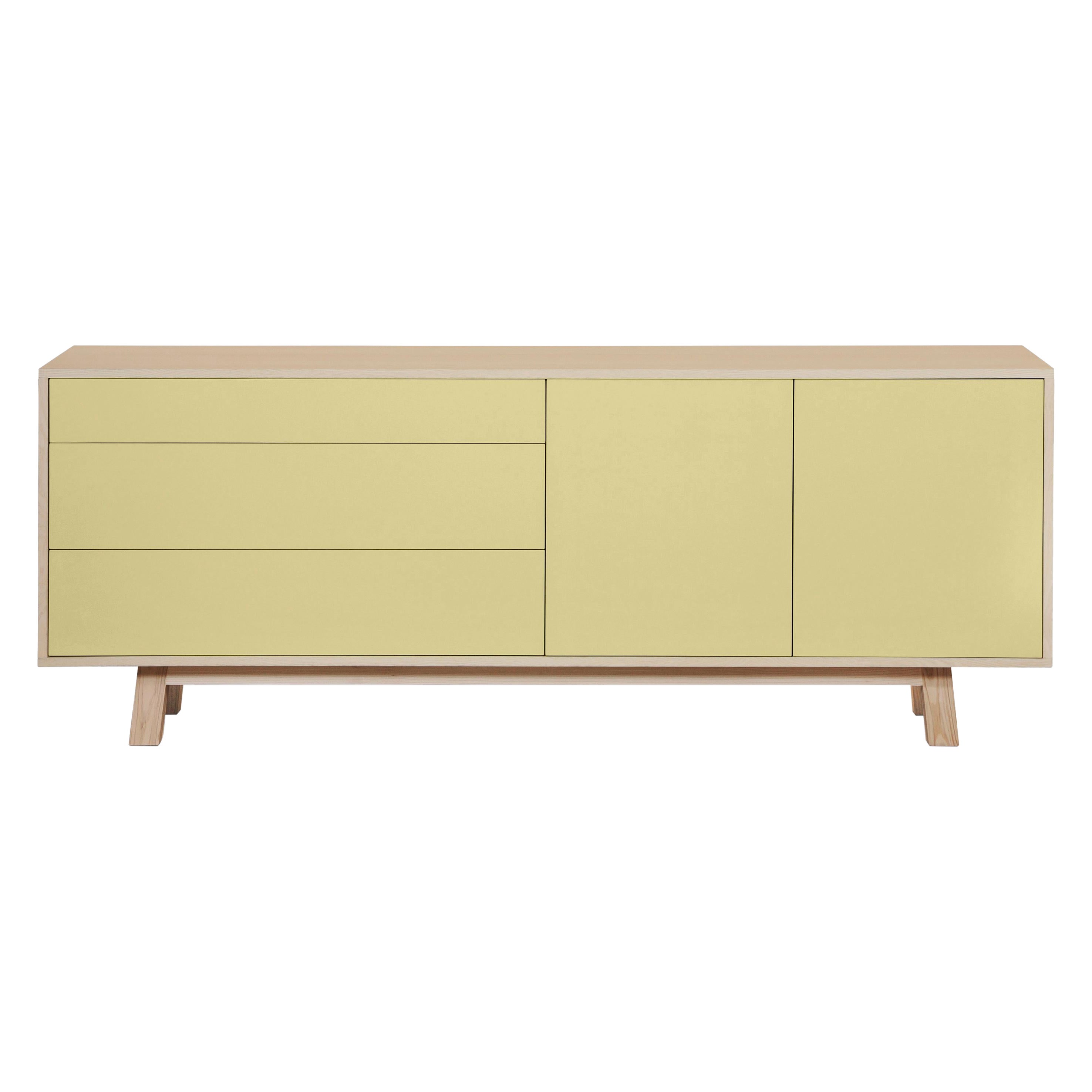 Low 2 Door & 3 Drawer Sideboard in Ash Wood, Yellow and 10 Other Colors