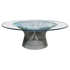1970's Warren Platner Nickel Plated Steel Wire Coffee Glass Top Table for Knoll