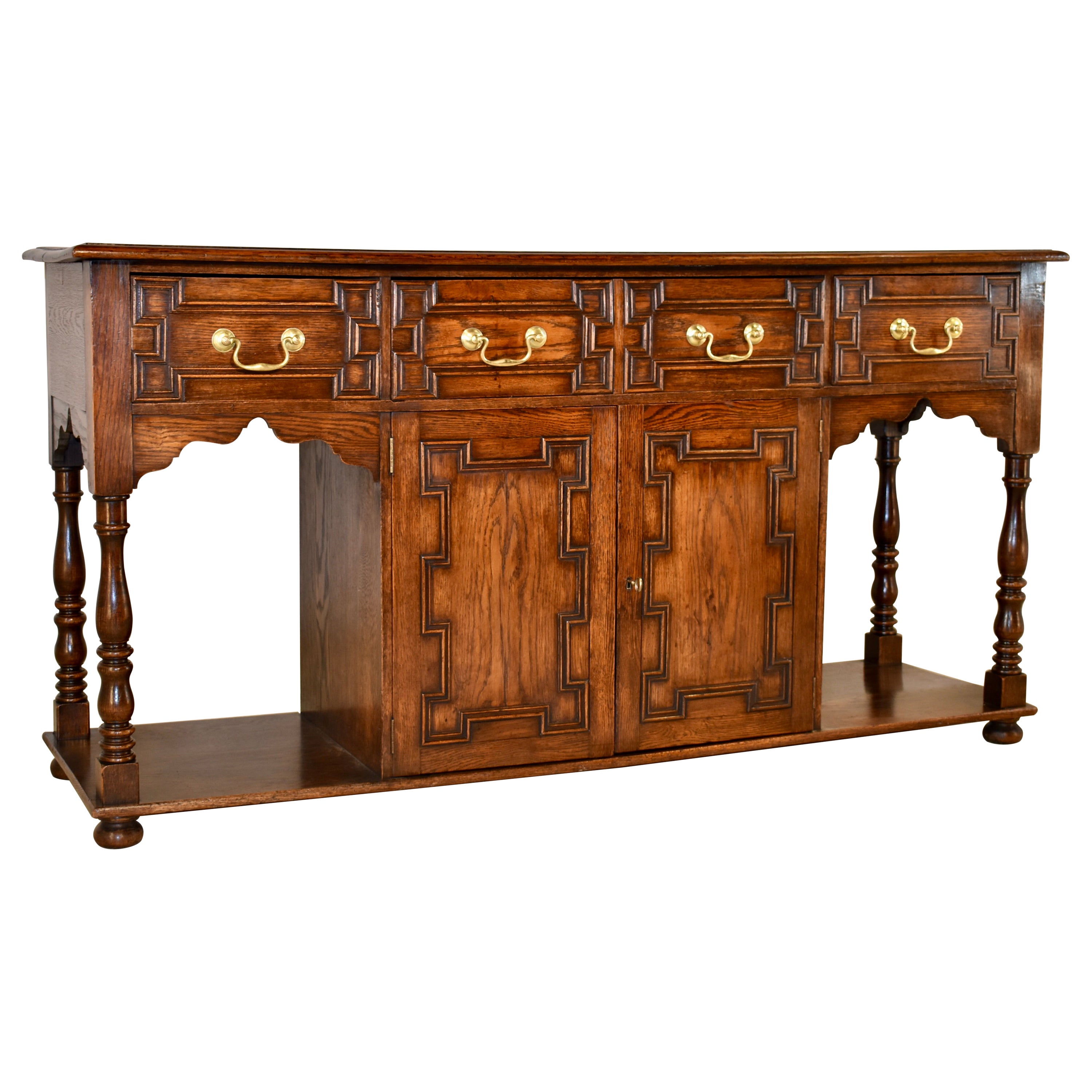 Edwardian Oak Server with Side Shelves, C. 1910