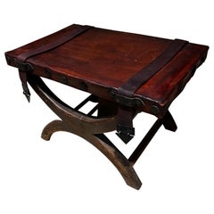 1940s Spanish Colonial Curule Stool Leather Mahogany