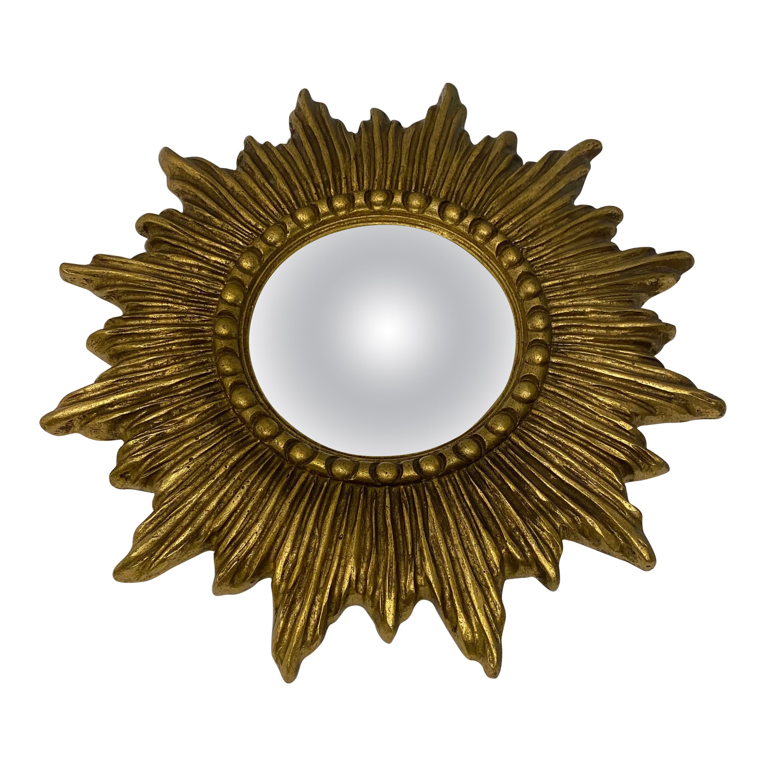Petit miroir en bois doré français étoilé ou en forme d'étoile de soleil, diamètre 14 po. en vente