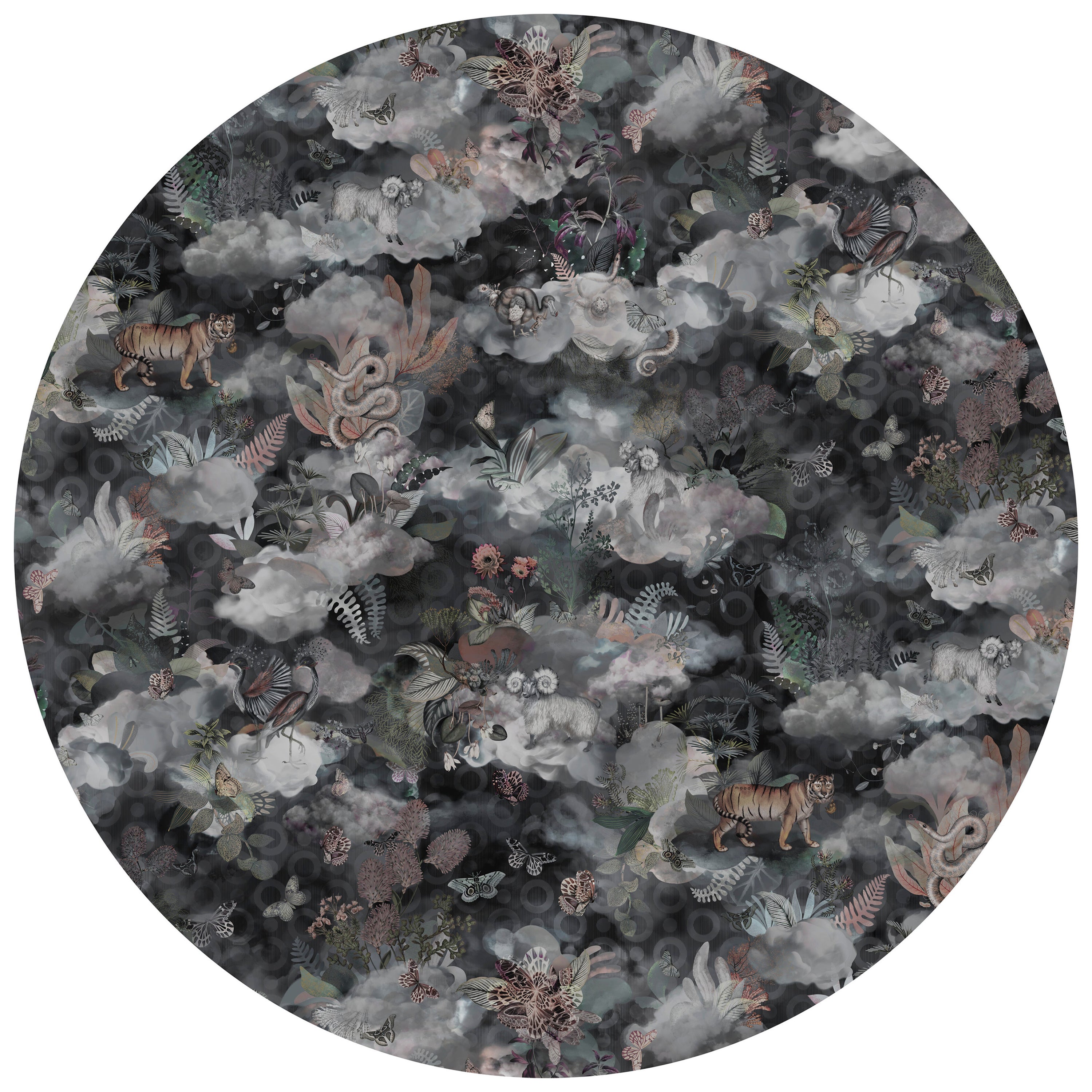 Grand tapis de bureau Memento Medley Dusk rond en laine avec finition ourlet blind Moooi en vente