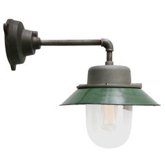 Green Enamel Vintage Industrial Clear Glass Scone Wall Light