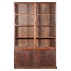Large English Oak Glazed Bookcase Cabinet